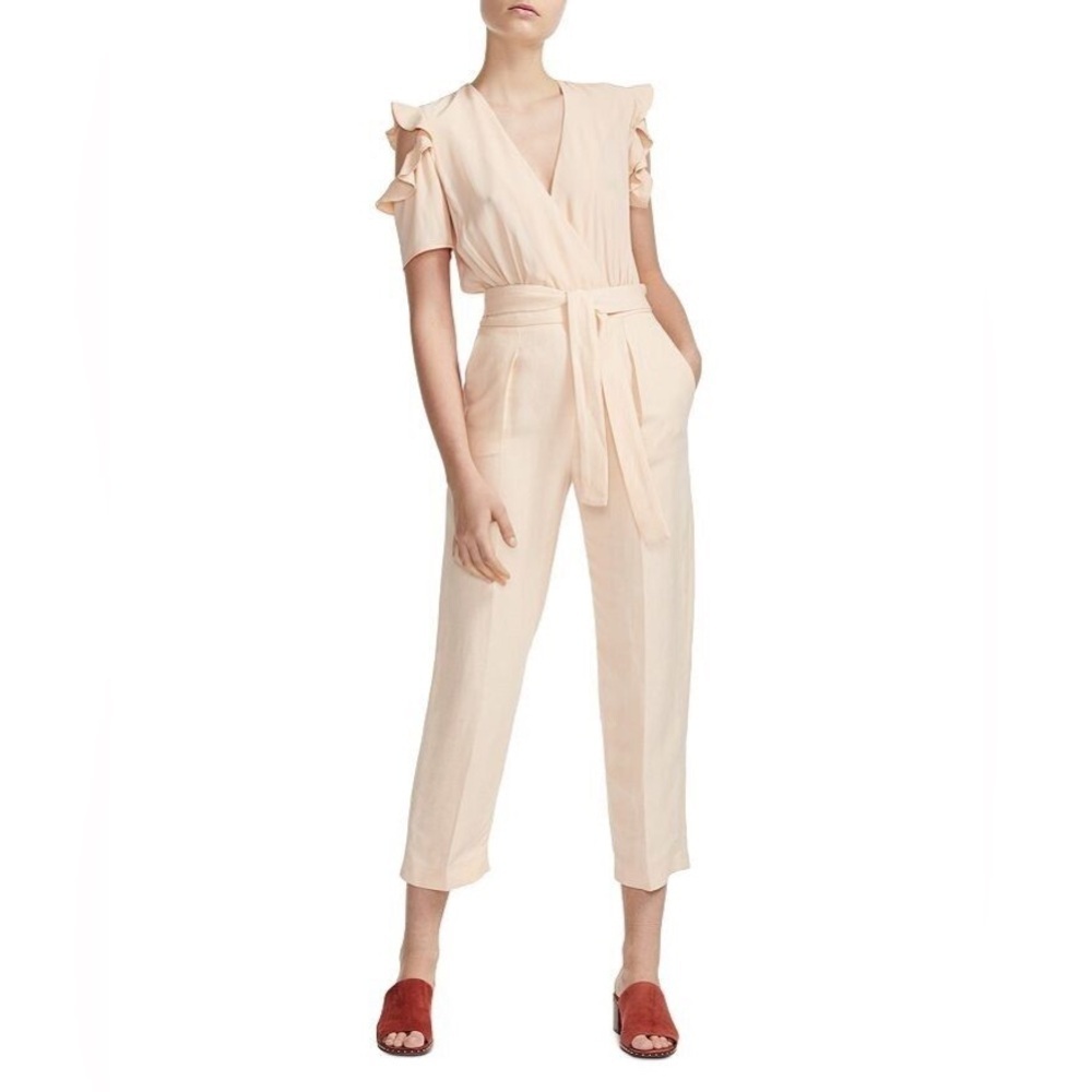 🎀NEW MAJE xs Piruize Cold-shoulder Crepe And Stretch-twill Jumpsuit In Mandarine - Picture 2 of 11